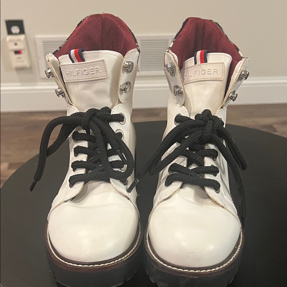 Tommy Hilfiger White Combat Boots with Black Laces